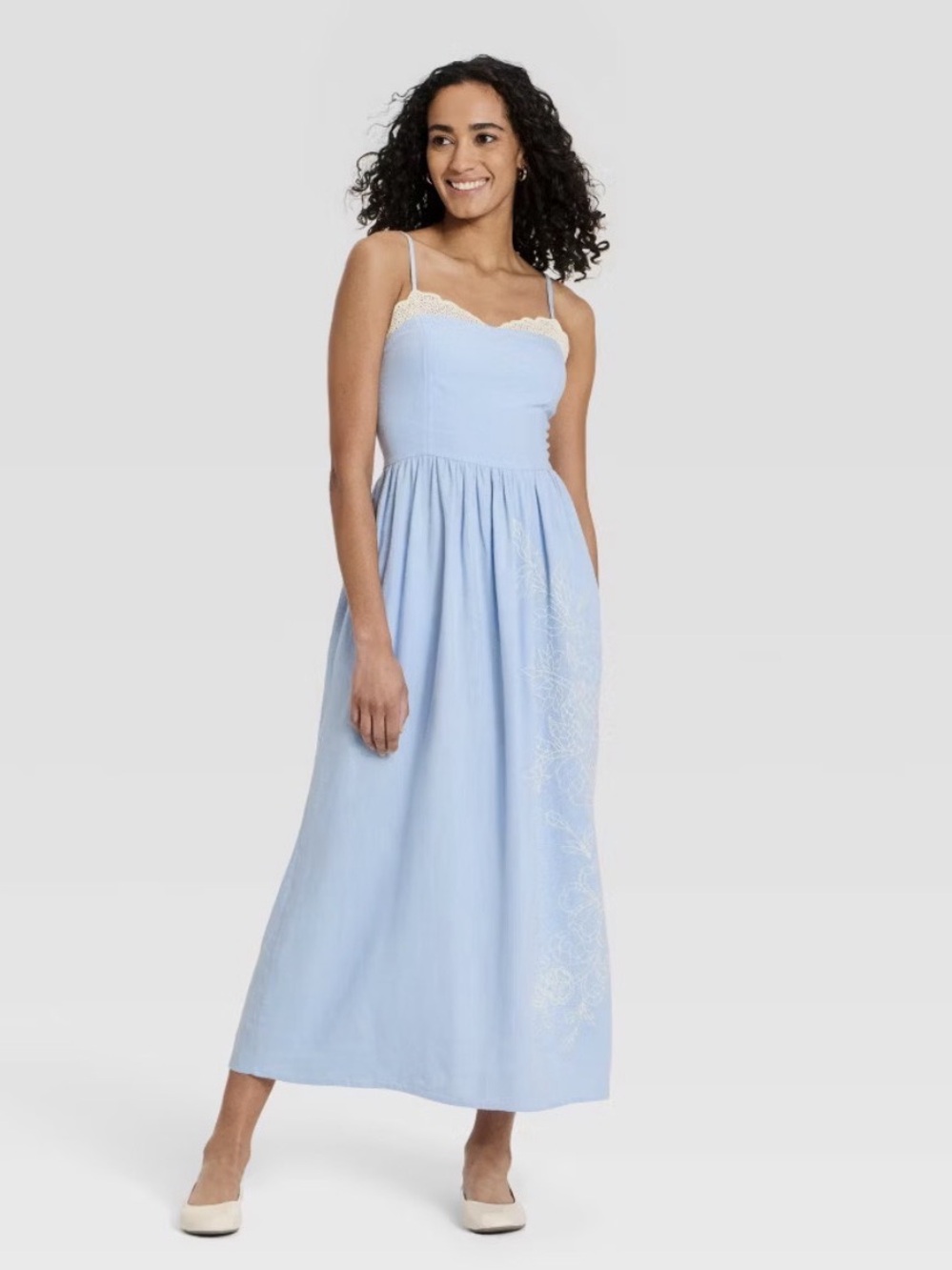 Universal Thread Women's Sleeveless Cutwork Midi Sundress Dress Linen Blend XS